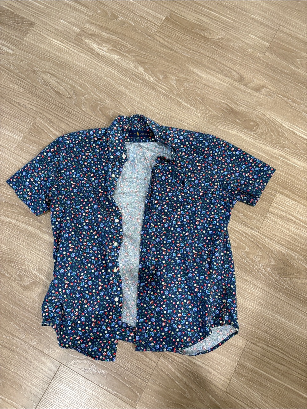 Ralph Lauren Navy Blue Short-Sleeve Floral Button-Down Shirt